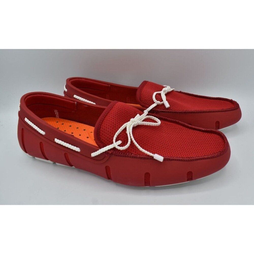 Swims Red Mesh Slip-On Loafers with White Laces